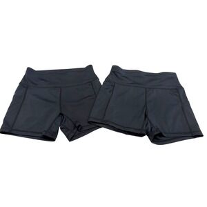 Sports Wear Black High Waisted Athletic Compression Shorts 2 Pack Side Pockets S
